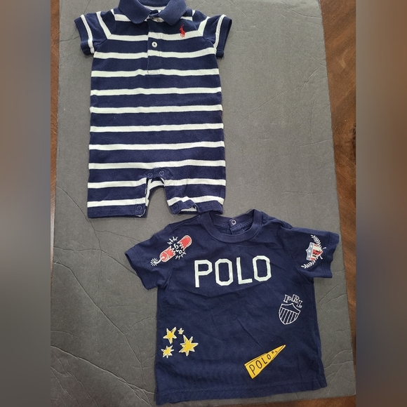 Ralph Lauren Baby Navy Striped Romper and Graphic T-Shirt Sz.9M - Picture 1 of 6